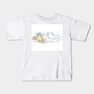 Pyramids & Sphinx at Giza Watercolour Mask Kids T-Shirt